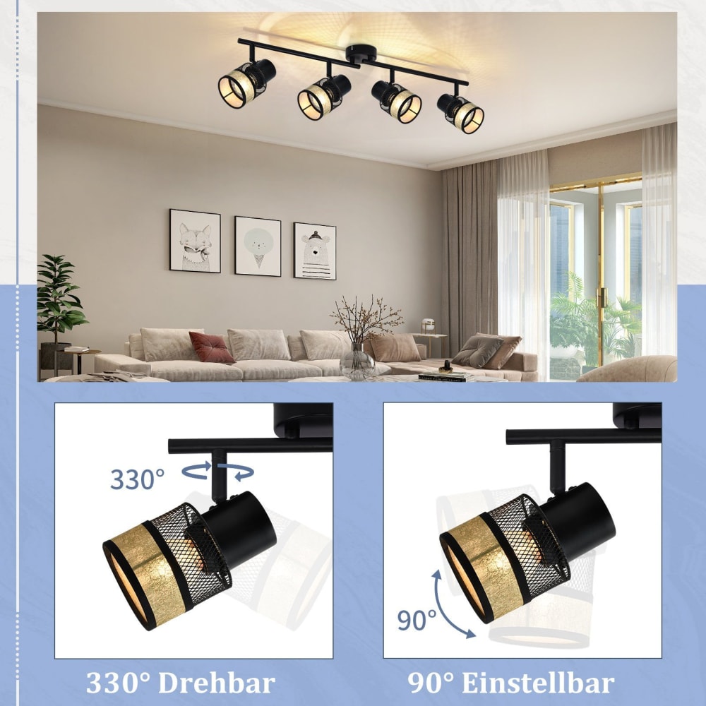 Spot de plafond en fer noir 65x15x20cm e27 — vue 4