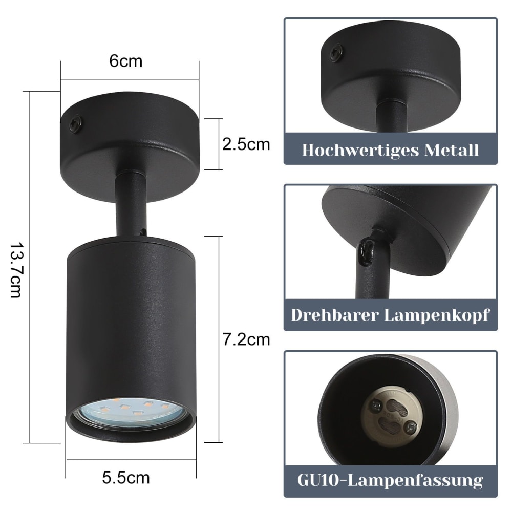 Spot de plafond en fer noir 13.7x6x5.5cm gu10 — vue 4