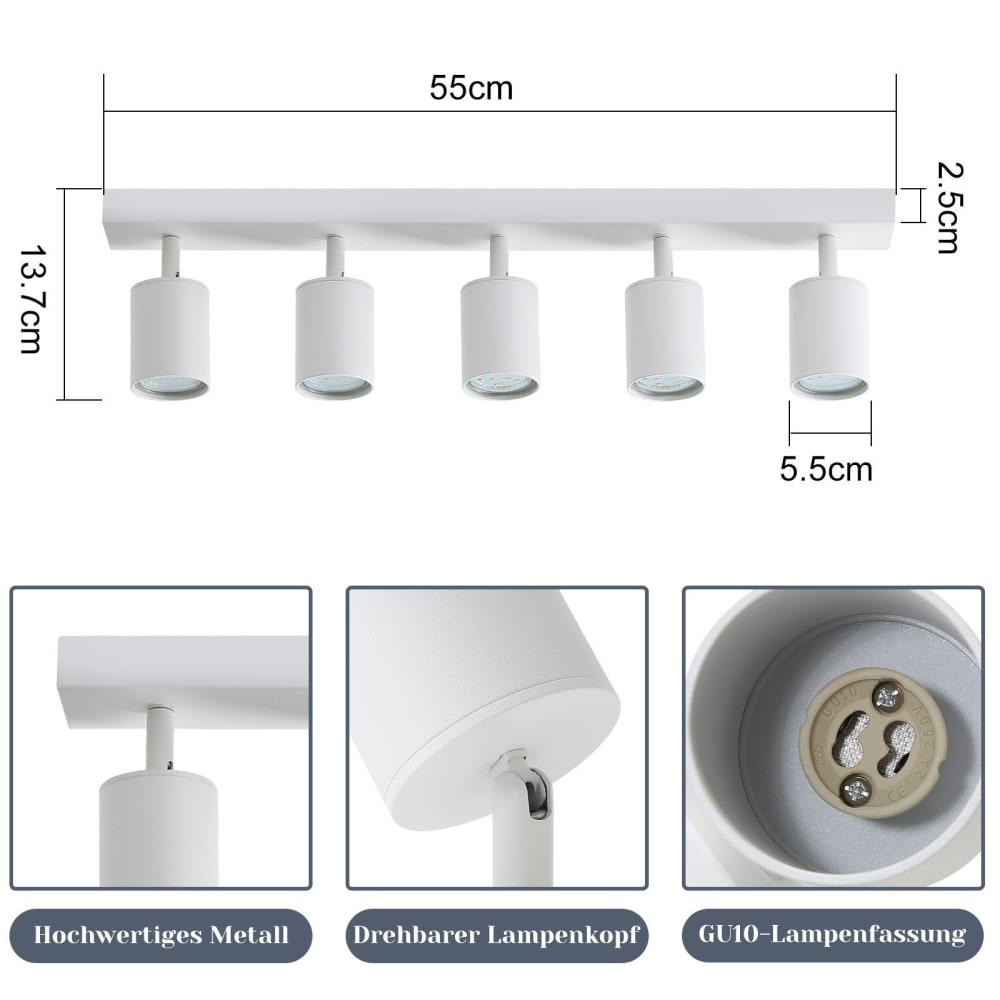 Spot de plafond en fer blanc 55x5.5x13.7cm gu10 — vue 4