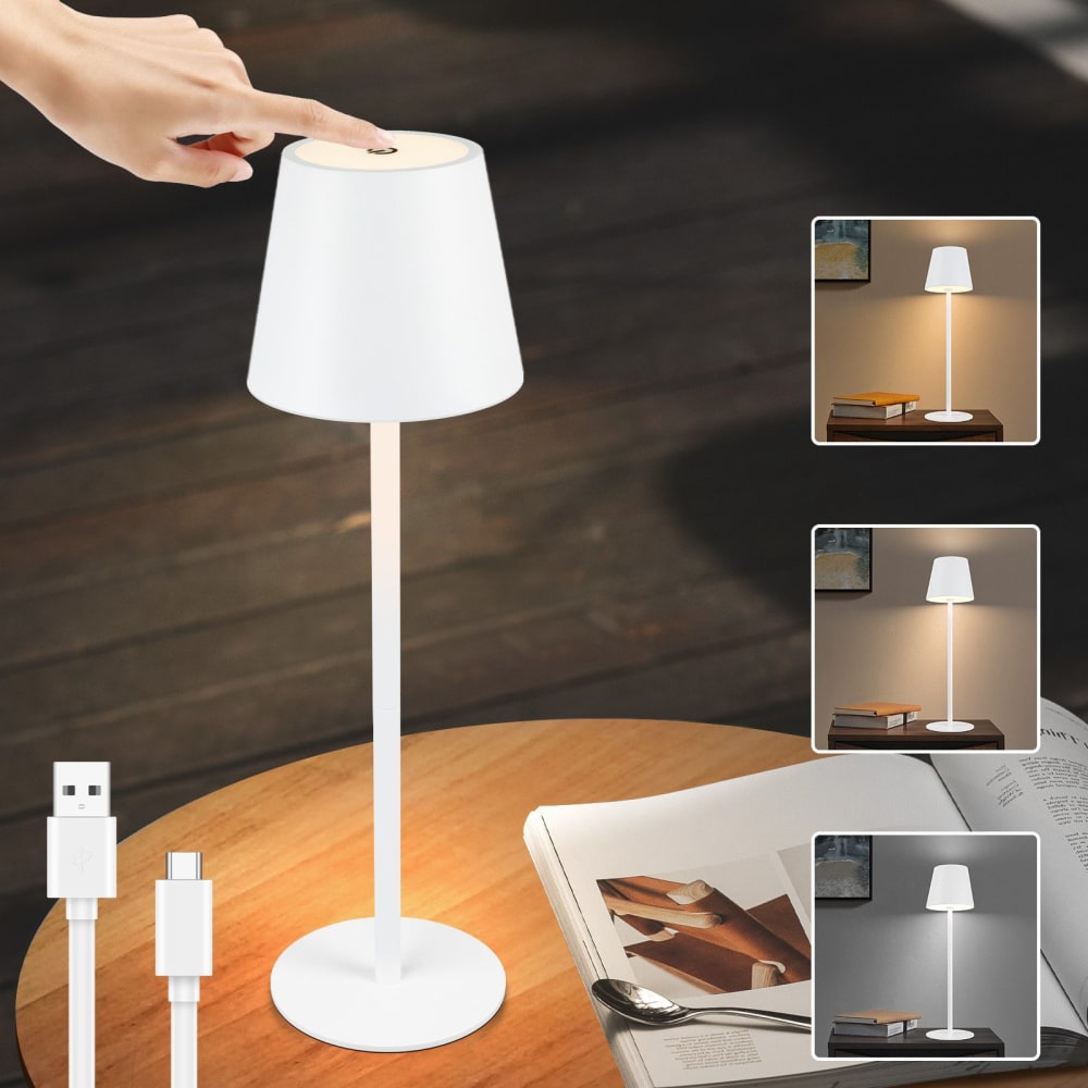 Lampe de table en fer blanc 11x11x37.5cm led — vue 3