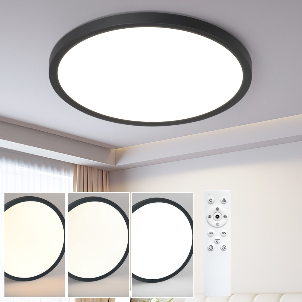 Plafonnier en plastique noir 30x30x2.6cm led intensité variable 24w — vue 3