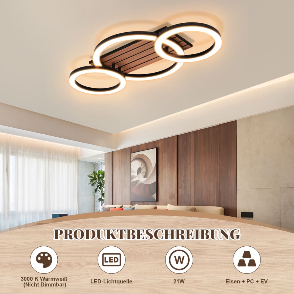Plafonnier en fer noir 58x30x8cm led 3000k 21w — vue 4