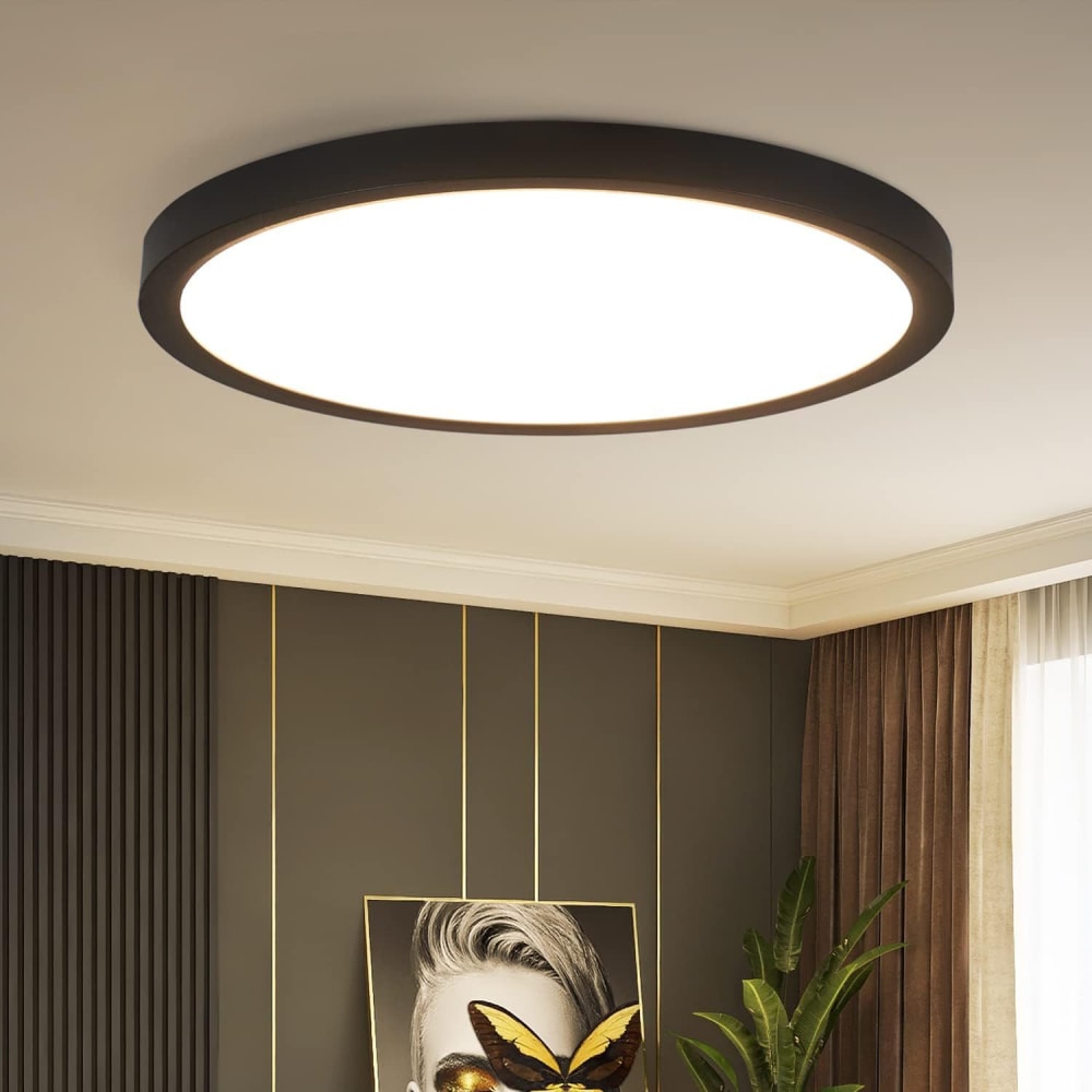 Plafonnier en pvc noir 23x23x2.4cm led 4000k 18w — vue 3