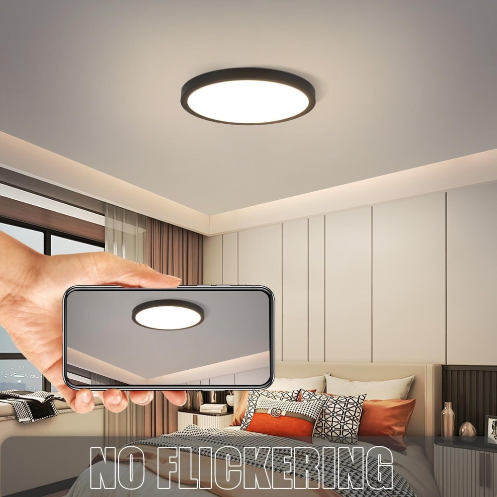 Plafonnier en pvc noir 23x23x2.4cm led 4000k 18w — vue 4