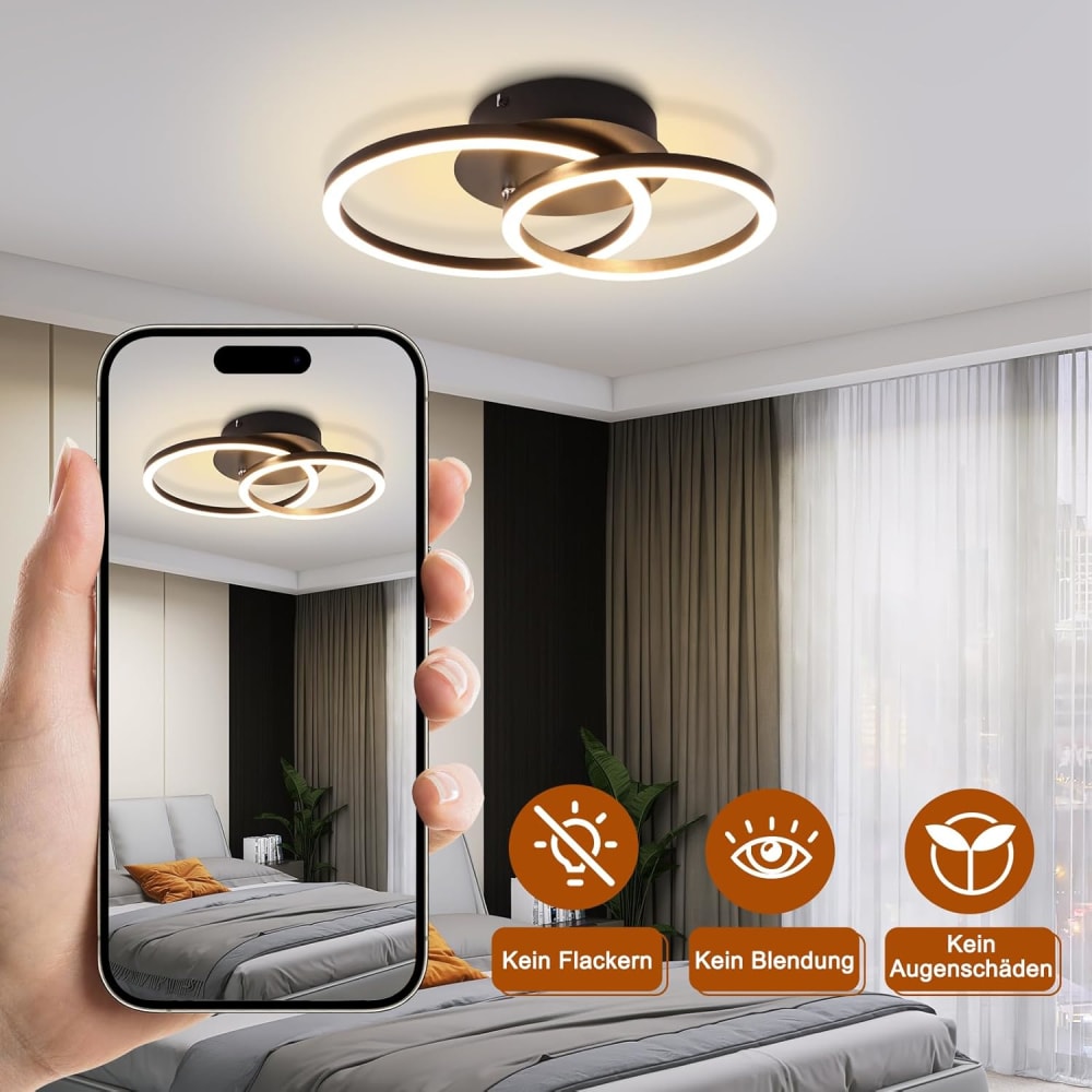 Plafonnier en fer aluminium noir 34.4x25x7.4cm led 3000k 24w — vue 4