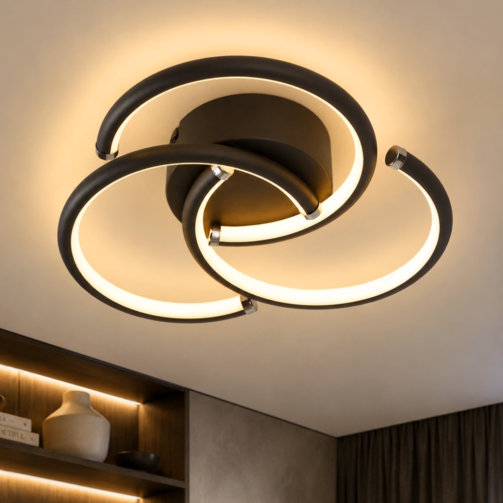 Plafonnier en fer aluminium noir 23.5x24x5.2cm led 3000k 24w — vue 3