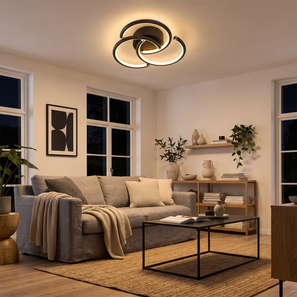 Plafonnier en fer aluminium noir 23.5x24x5.2cm led 3000k 24w — vue 4