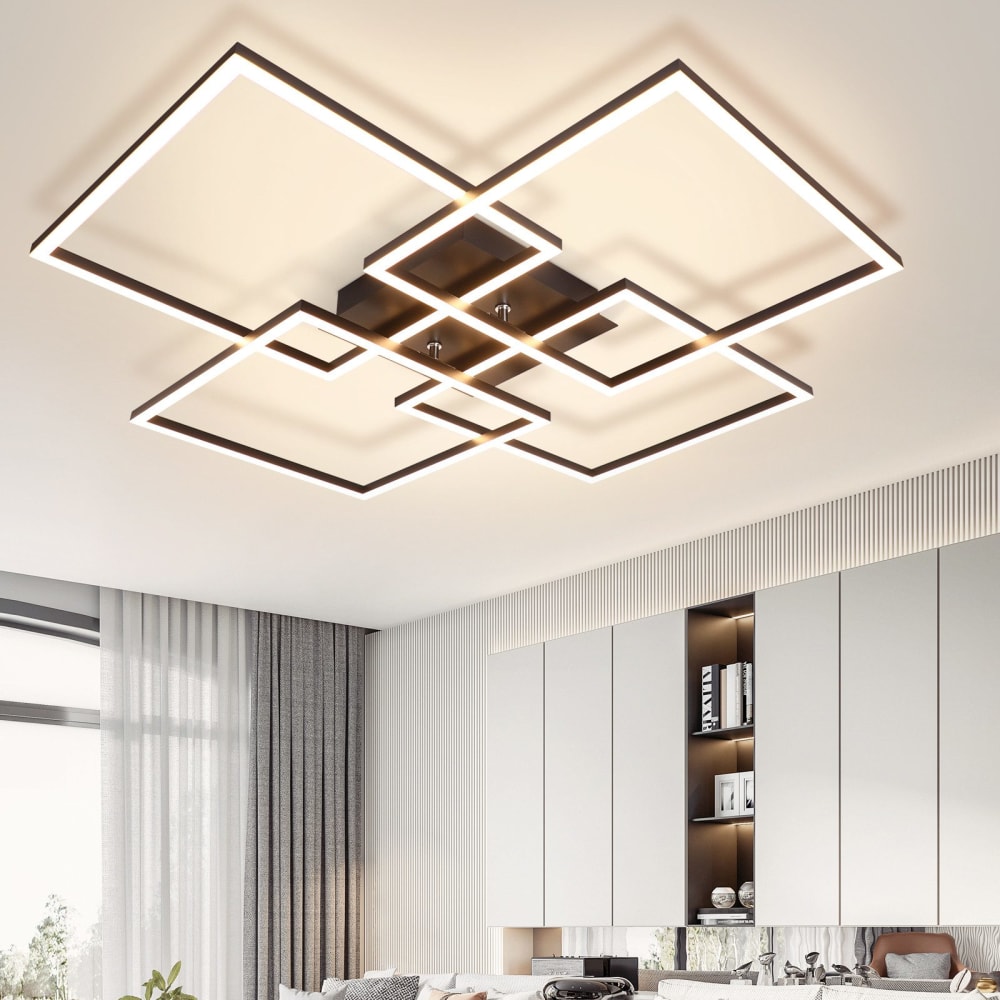 Plafonnier en fer aluminium noir 72.4x72.4x7.3cm led 3000k 32w — vue 3