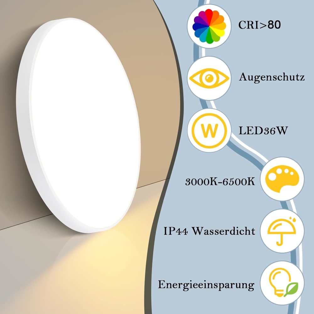 Plafonnier en pvc blanc 37x37x2.5cm led intensité variable 36w — vue 4