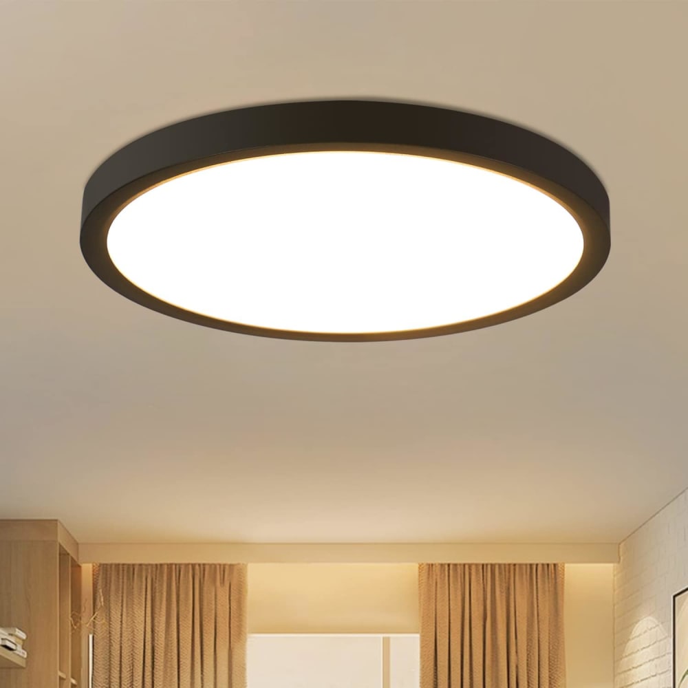 Plafonnier en pvc noir 23x23x2.4cm led 3000k 18w — vue 3