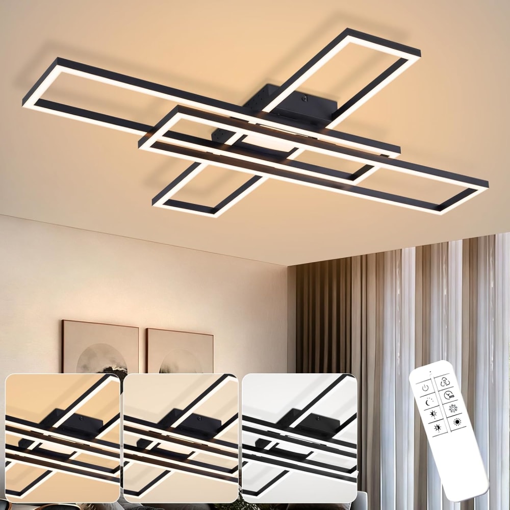 Plafonnier en plastique noir 60x80x7.5cm led intensité variable 56w — vue 3