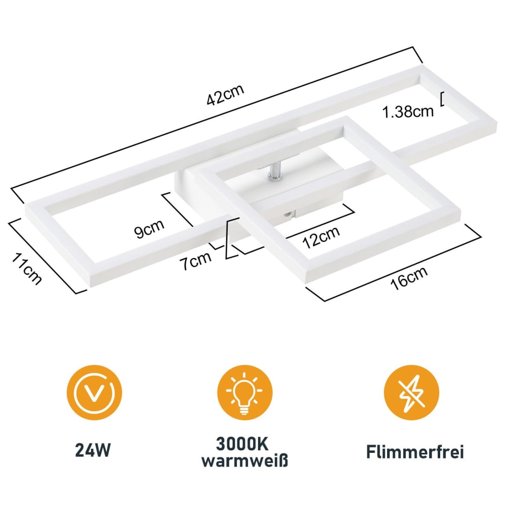 Plafonnier en fer aluminium blanc 42x20x7cm led 3000k 20w — vue 4
