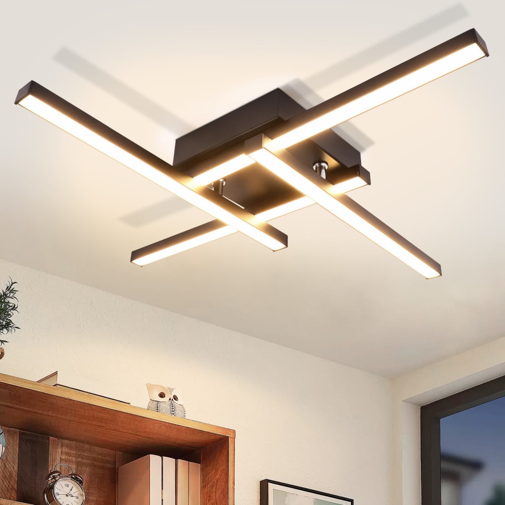 Plafonnier en fer aluminium noir 45.5x45.5x6.8cm led 3000k 24w — vue 3