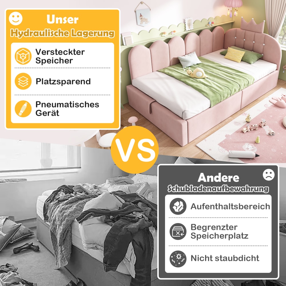 Tagesbett mit Stauraum aus rosa Velours 90x200 cm - Maisons Du