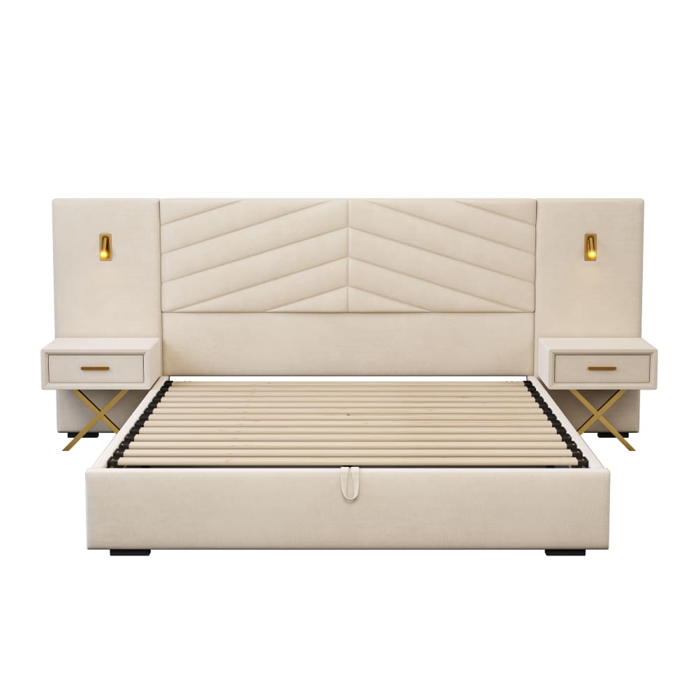 Lit relevable en pin beige et blanc 160x200 cm
