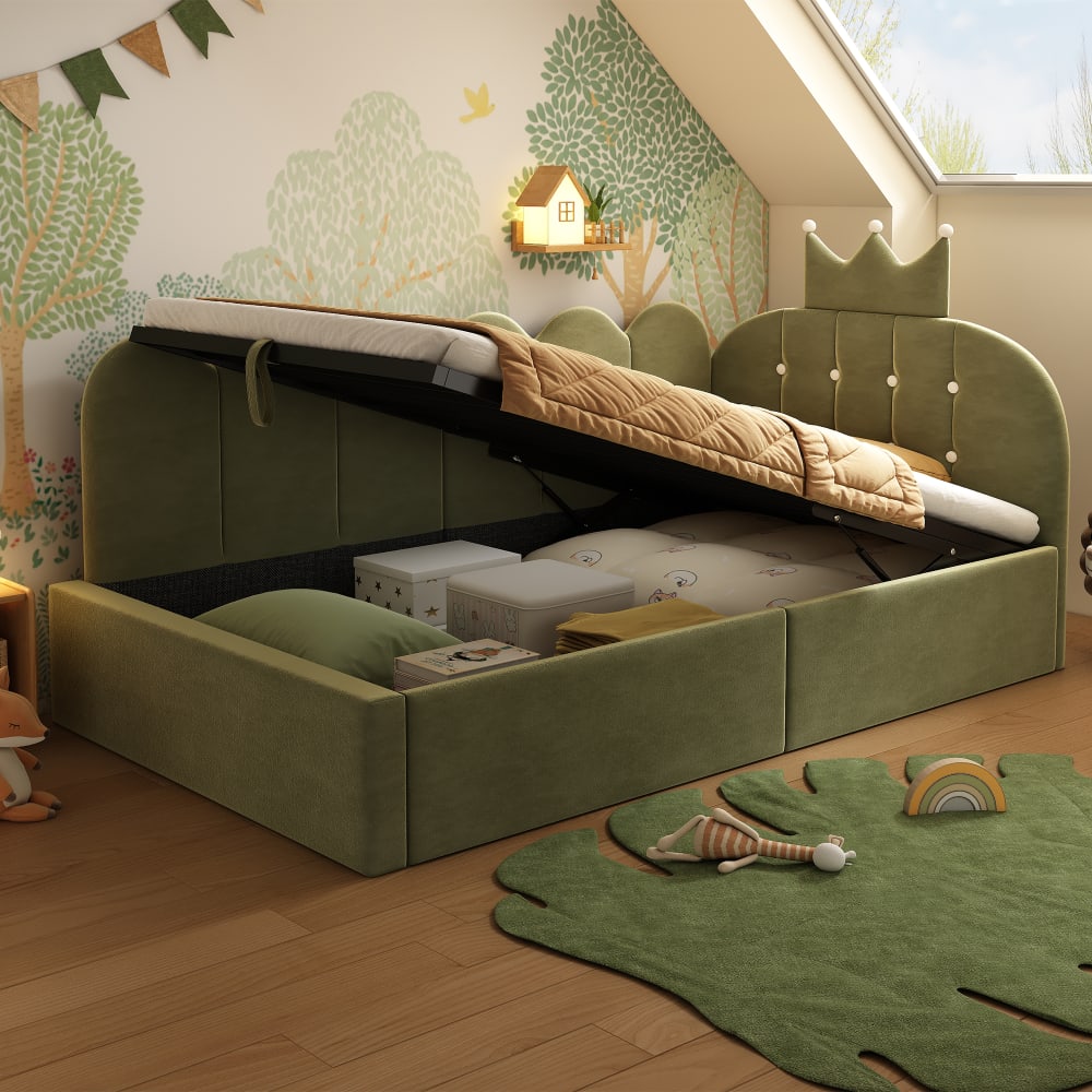 Tagesbett mit Stauraum aus grünem Velours 90x200 cm - Maisons Du