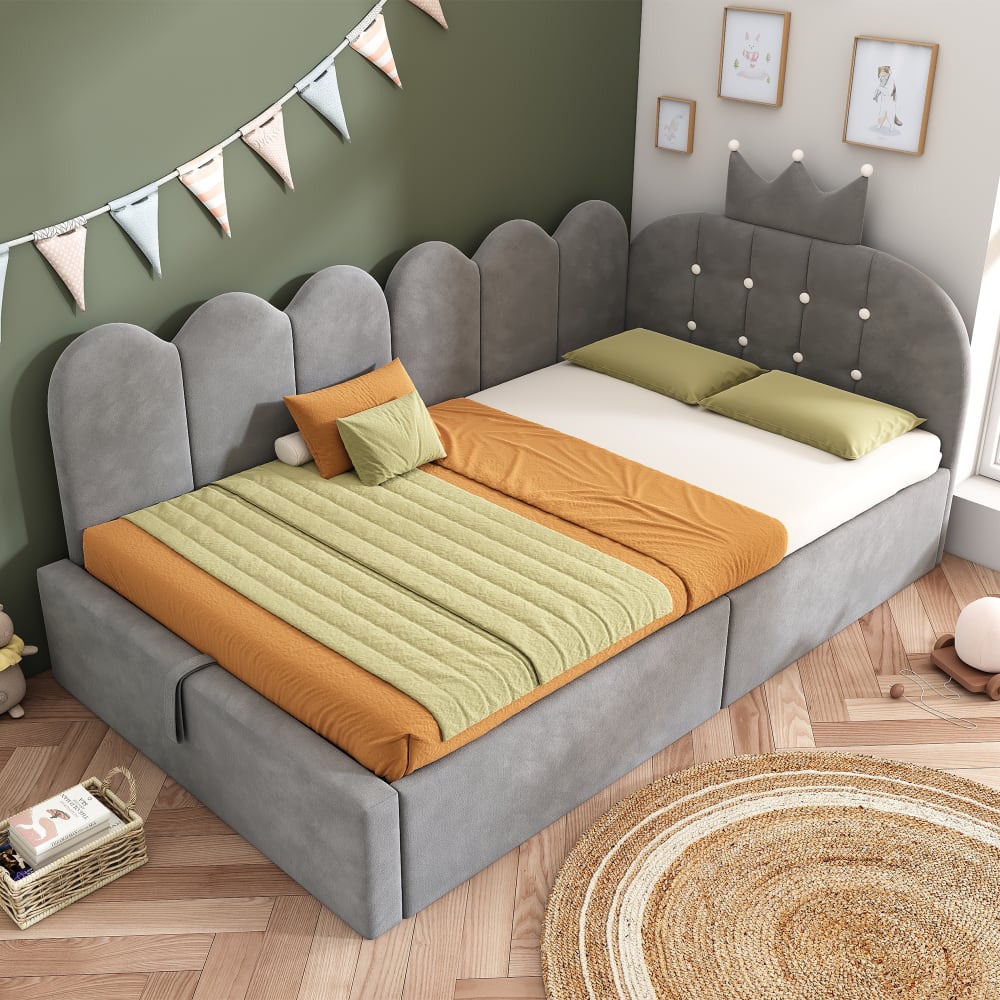 Tagesbett mit Stauraum aus grauem Velours 90x200 cm - Maisons Du