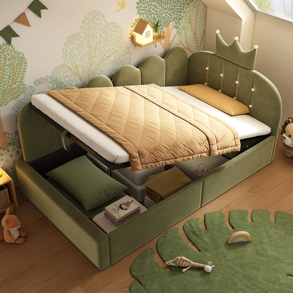 Tagesbett mit Stauraum aus grünem Velours 90x190 cm - Maisons Du