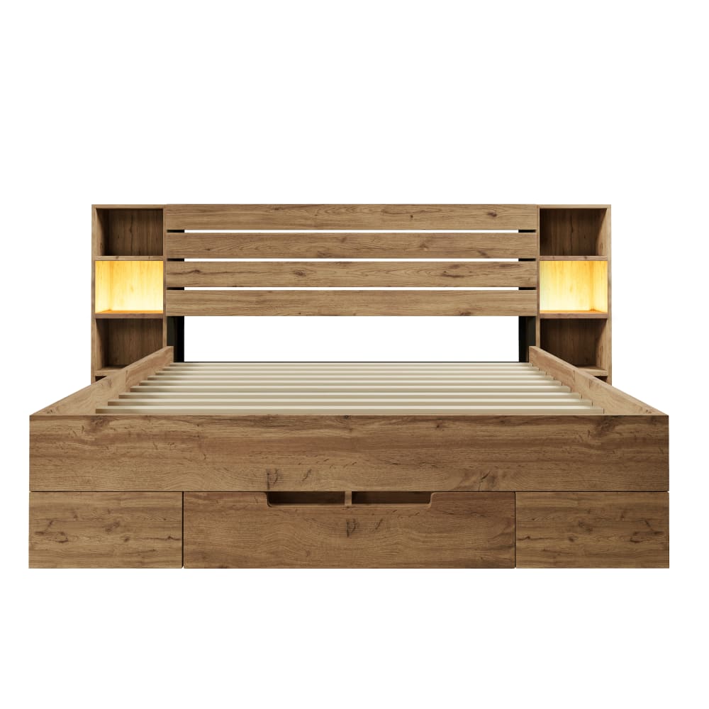 KOMHTOM Doppelbett aus Kiefer und Eichenstahl 160x200 cm Braun Metall