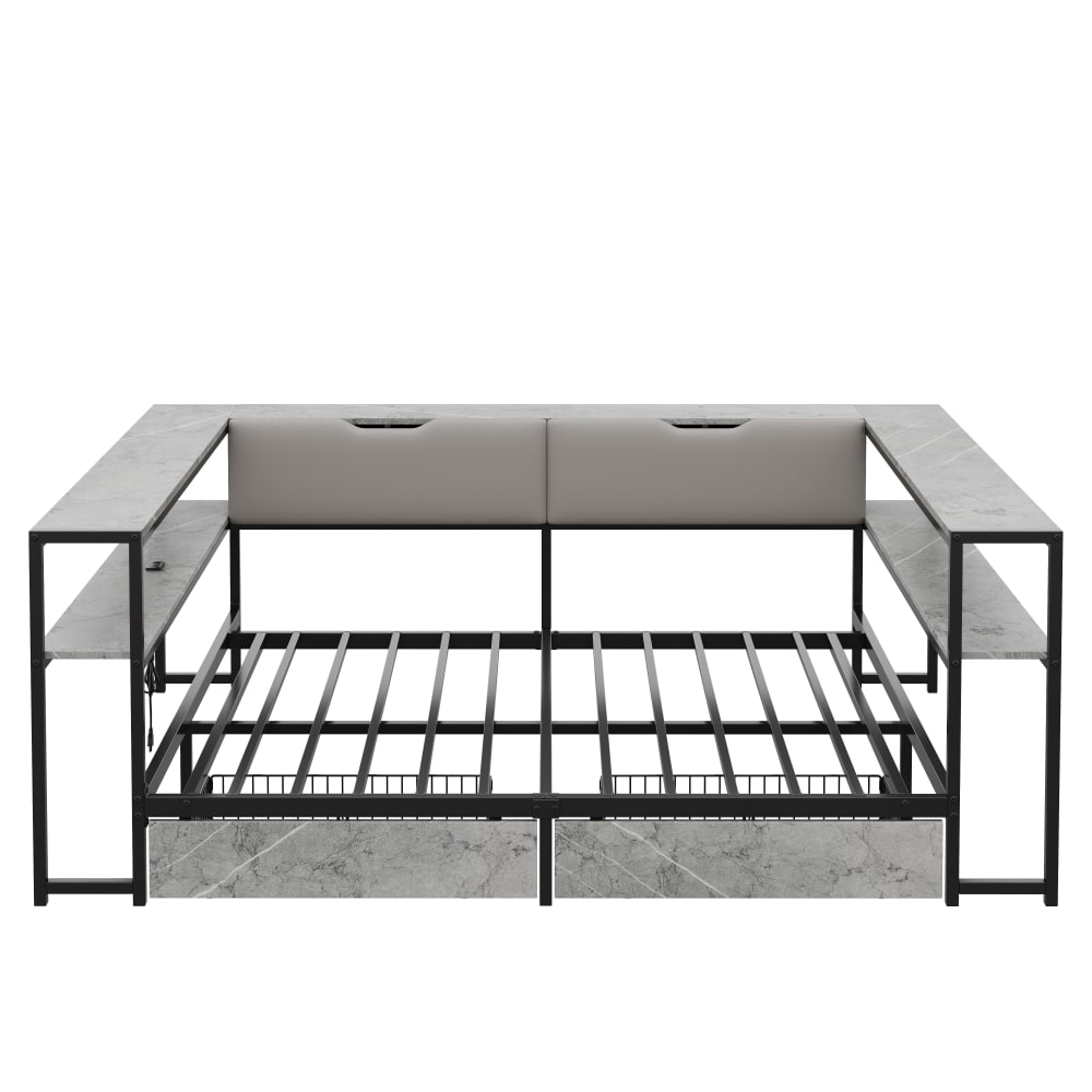 Lit poli en acier gris 140x200 cm