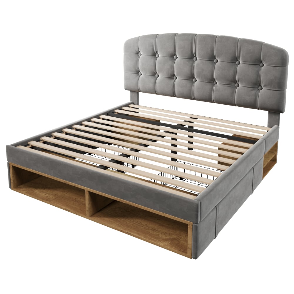 KOMHTOM Doppelbett aus grauem Velours 140x200 cm - Samt
