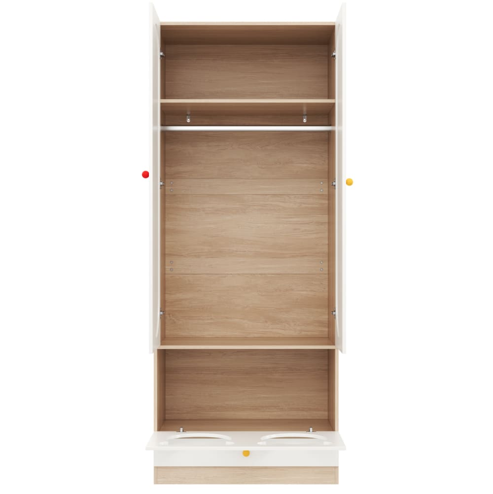 REDOM Kinderkleiderschrank aus MDF mit Katzenbett 80x50x200cm, Natur/Weiß Beige Spanplatte