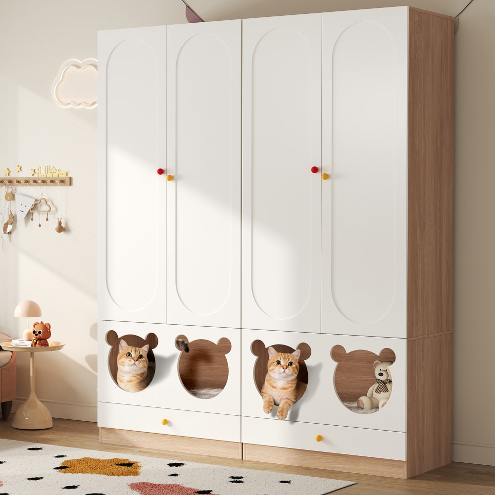 Kinderkleiderschrank aus MDF mit Katzenbett 80x50x200cm,