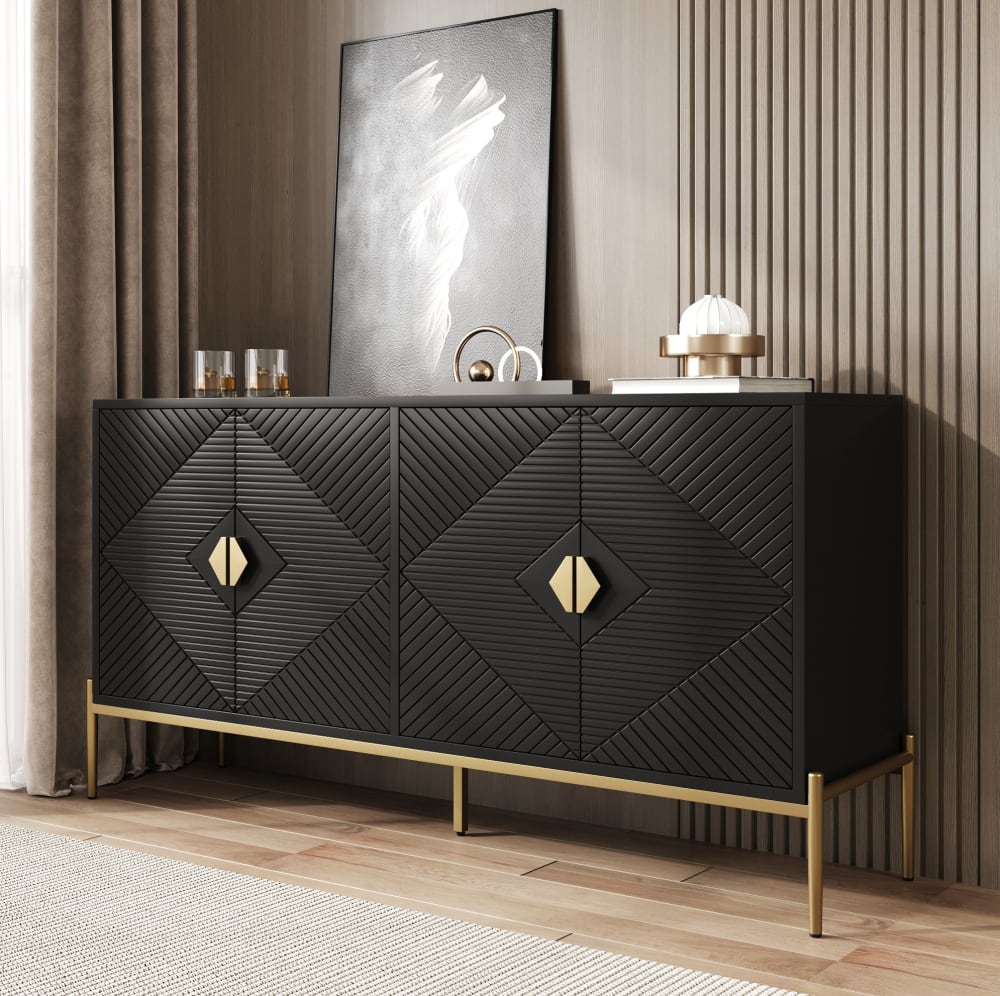 Sideboard aus MDF und Spanplatte 162x40x80 cm, Schwarz - Maisons