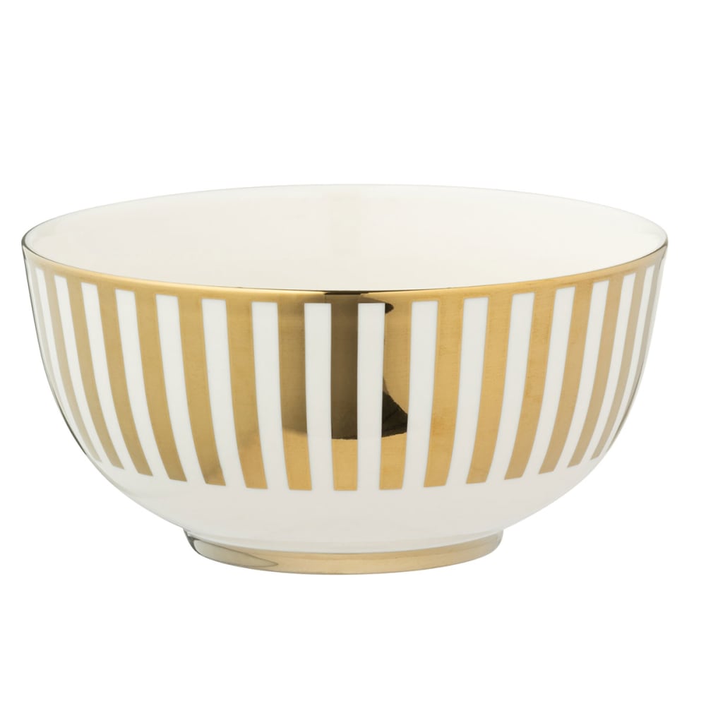 Coffret de 2 bols ligné doré et blanc en porcelaine Coffret de 2 bols ligné doré et blanc en porcelaine