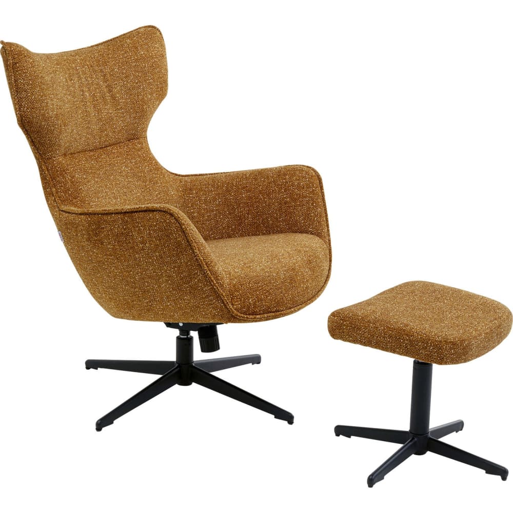 Fauteuil pivotant et repose-pieds en polyester marron et blanc Fauteuil pivotant et repose-pieds en polyester marron et blanc
