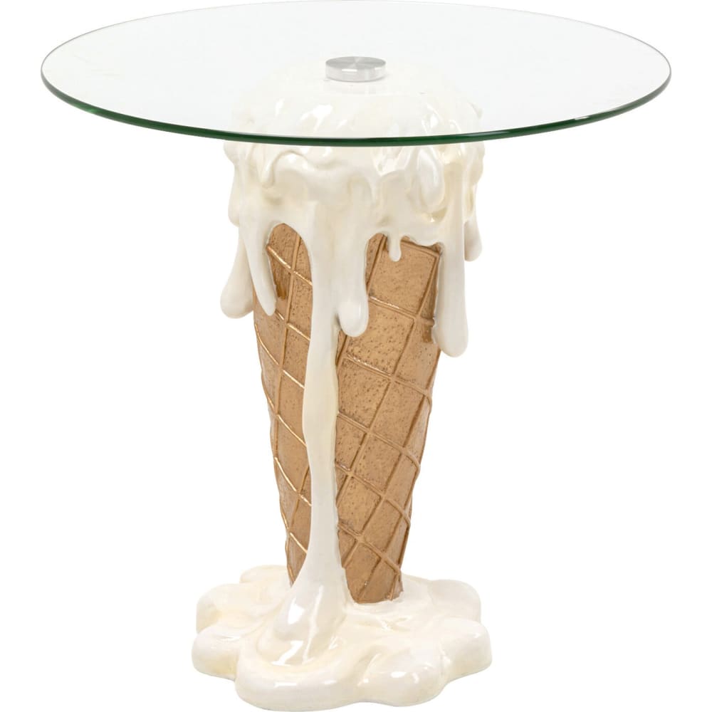 Table d'appoint glace à la vanille en polyrésine et verre d48 Table d'appoint glace à la vanille en polyrésine et verre d48