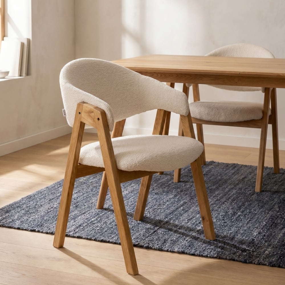 Stuhl mit Armlehnen und Bouclé-Optik, creme - Maisons Du Monde
