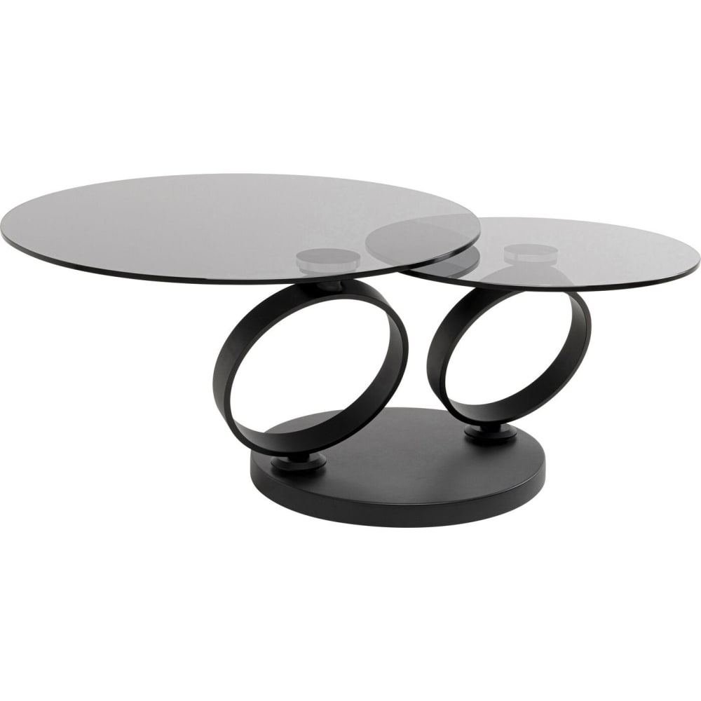 Table basse pivotante en verre fumé et acier noir Table basse pivotante en verre fumé et acier noir