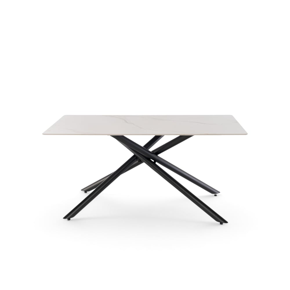 Keramiktisch Calacatta-Optik mit X-Gestell Anthrazit 160 cm -