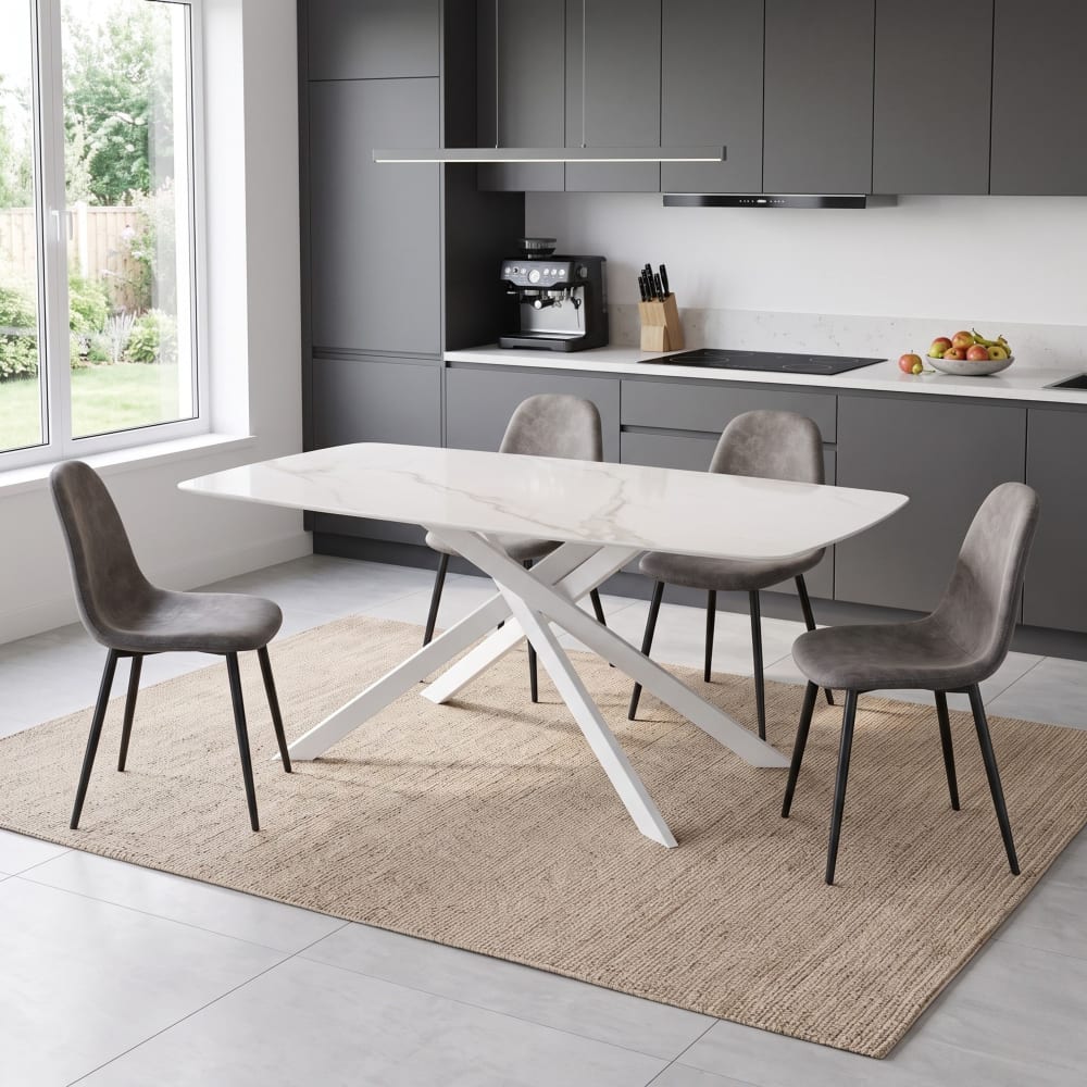 Keramiktisch Calacatta Gold mit weißem X-Gestell 180 cm - Maisons