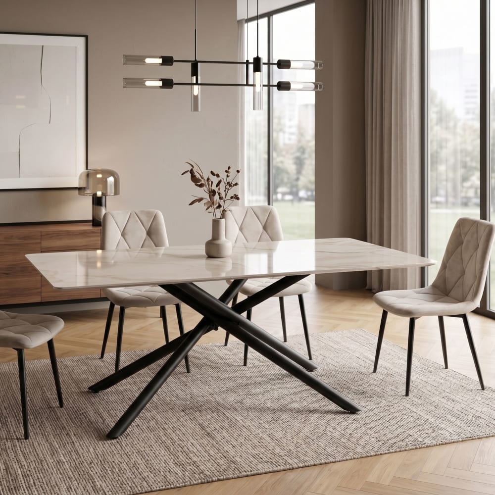 Konte.Design Keramiktisch Calacatta-Optik mit X-Gestell Anthrazit 140 cm style modern Weiß Keramik