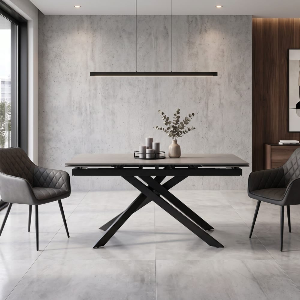 Konte.Design Ausziehbarer Keramiktisch Steinoptik Anthrazit 160–240 cm style modern Grau Keramik