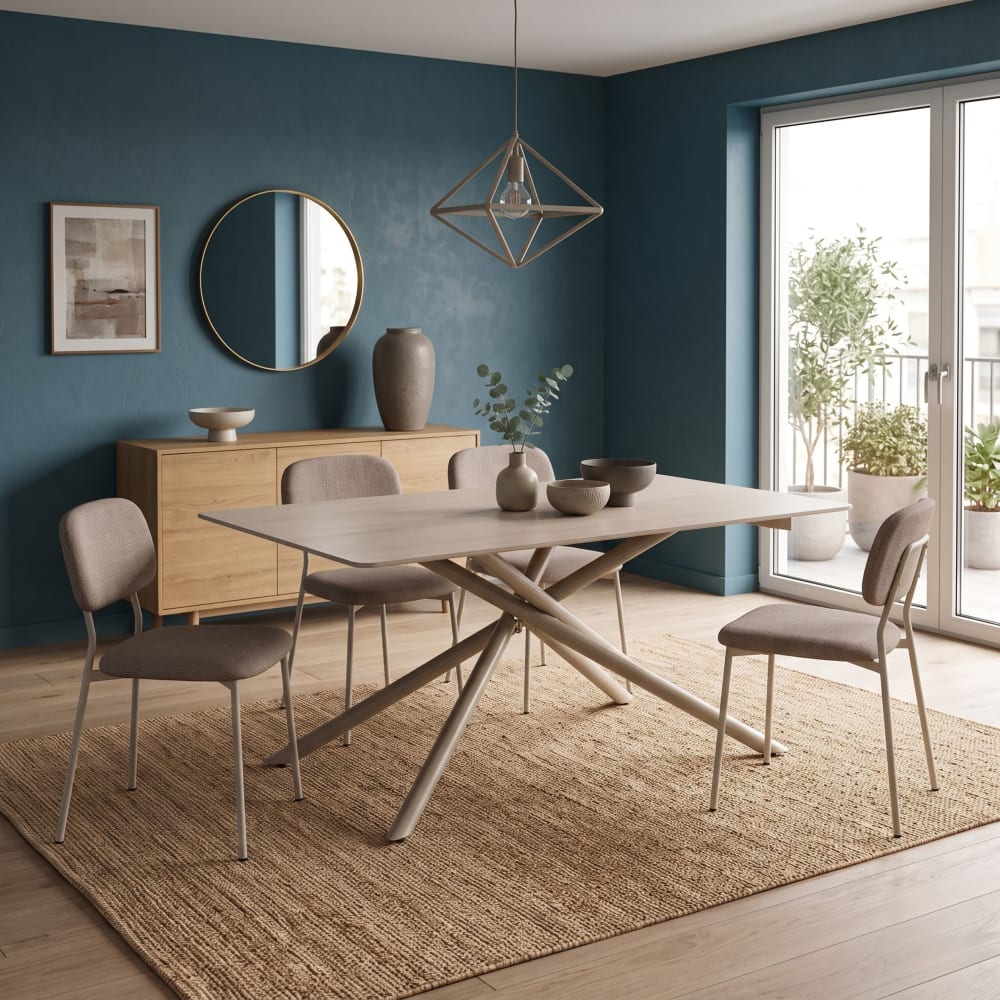 Konte.Design Keramiktisch Travertin-Optik mit X-Gestell Beige 140 cm style modern Beige Keramik