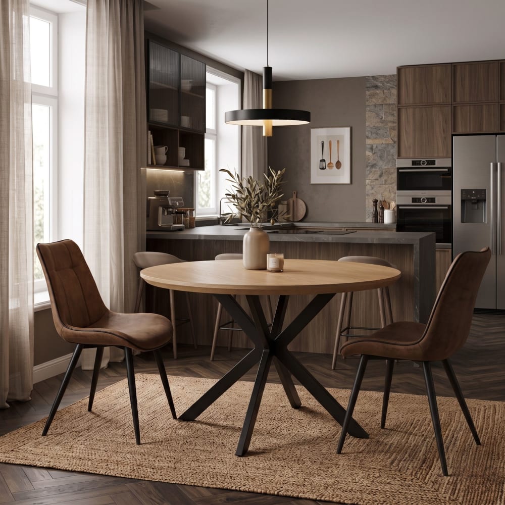 Konte.Design Runder Tisch aus Eichenfurnier mit X-förmigen Beinen, Ø 120 cm style modern Braun Holz