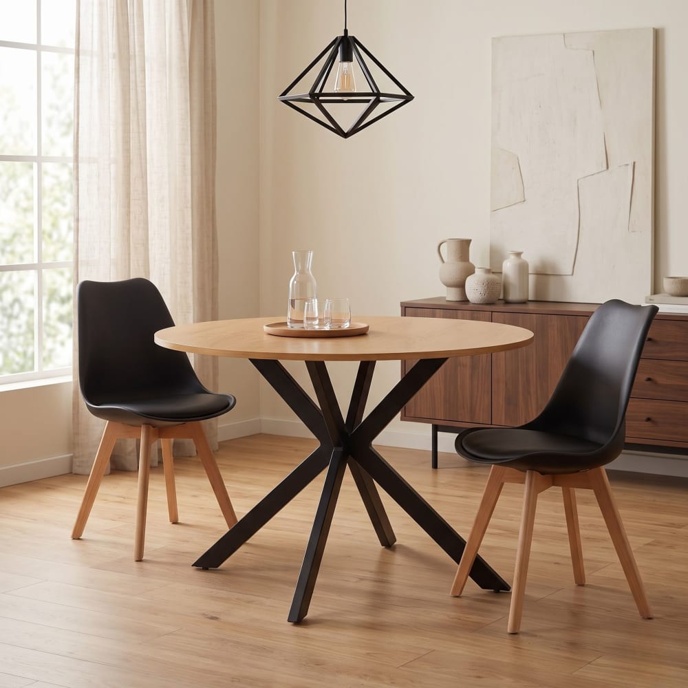Runder Tisch Eiche-Laminat mit X-Gestell Anthrazit Ø110 cm -