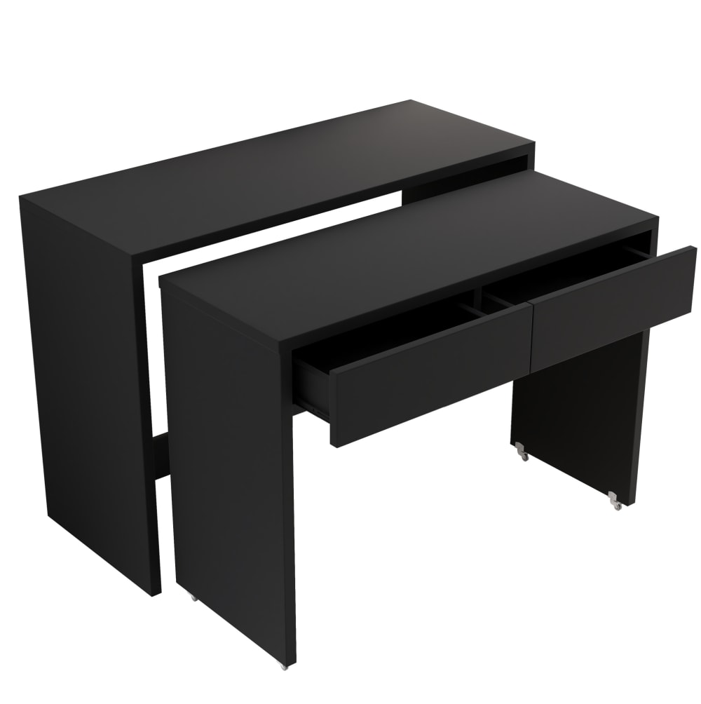 Bureau pliant 2 en 1 à roulettes, 110x40x78 cm, noir