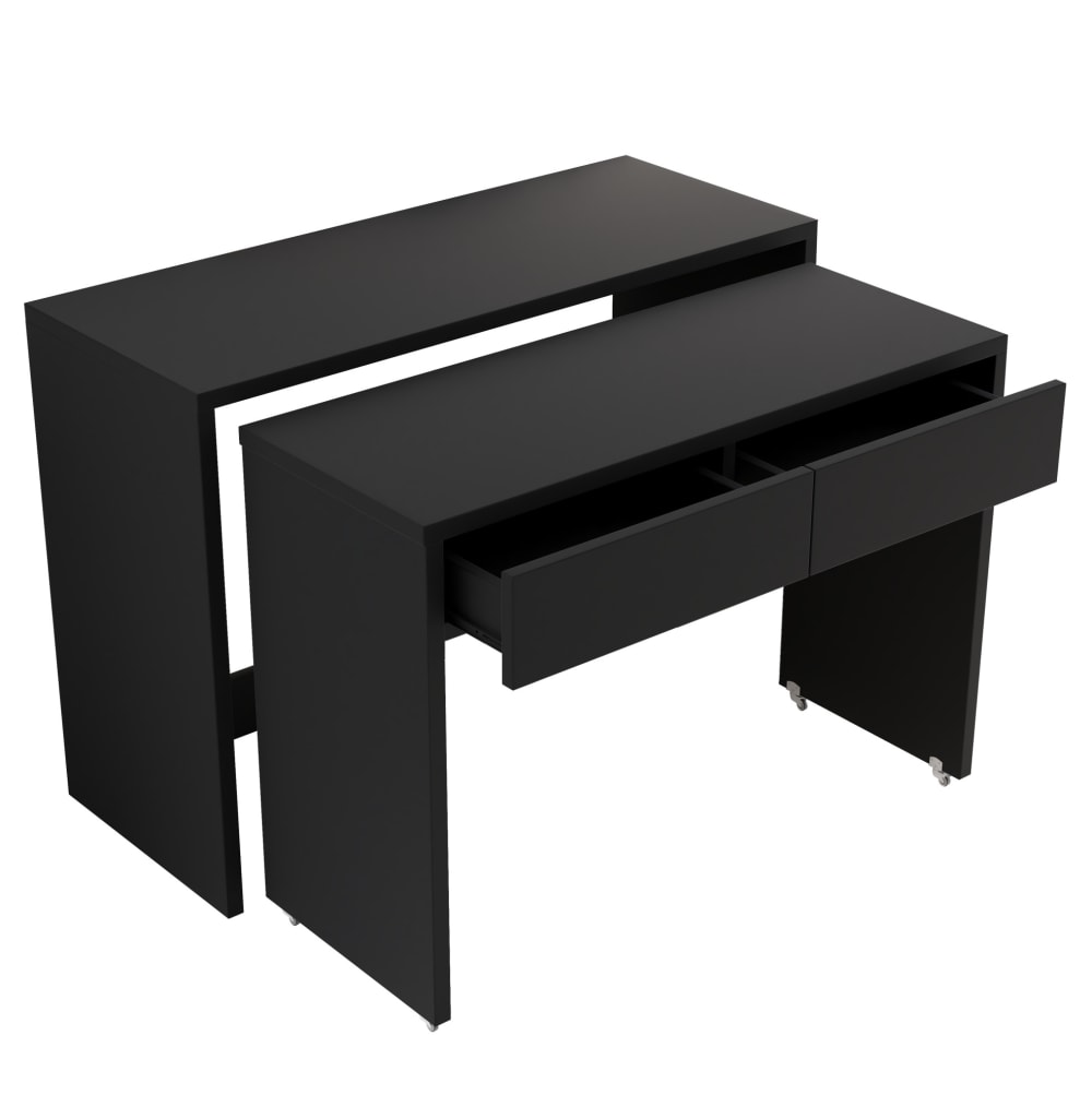 Bureau pliant 2 en 1 à roulettes, 110x40x78 cm, noir
