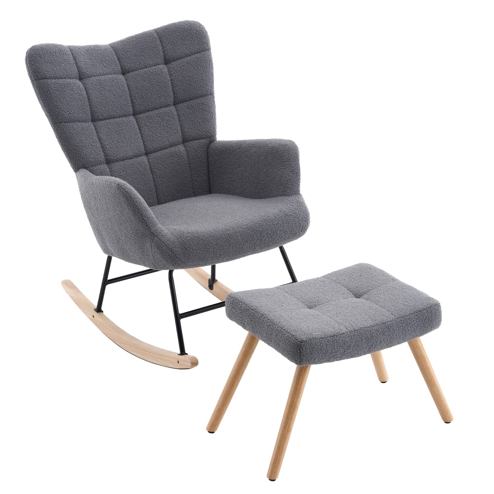 Fauteuil à bascule 68x88x91 cm gris avec repose-pieds, pieds en bois