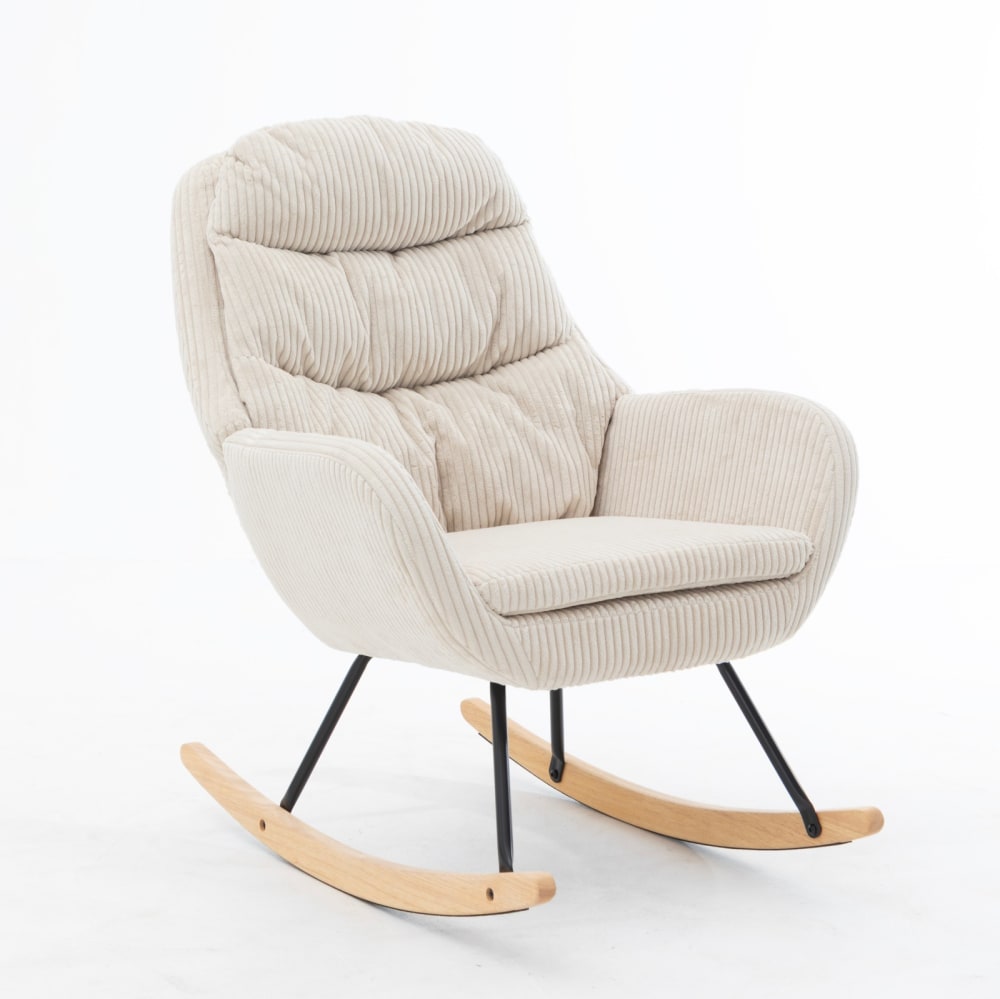 Fauteuil à bascule 74x94x96 cm avec dossier haut, velours côtelé beige