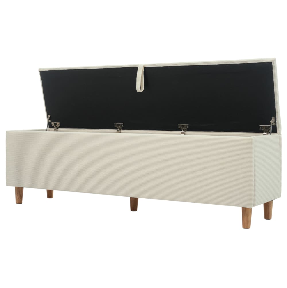 Banquette 145 cm avec rangement, velours côtelé beige, pieds en bois