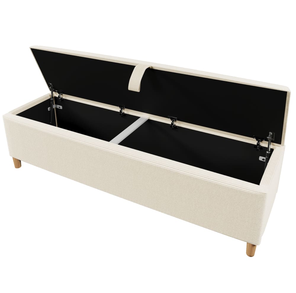 Banquette 165 cm avec rangement, velours côtelé beige, pieds en bois