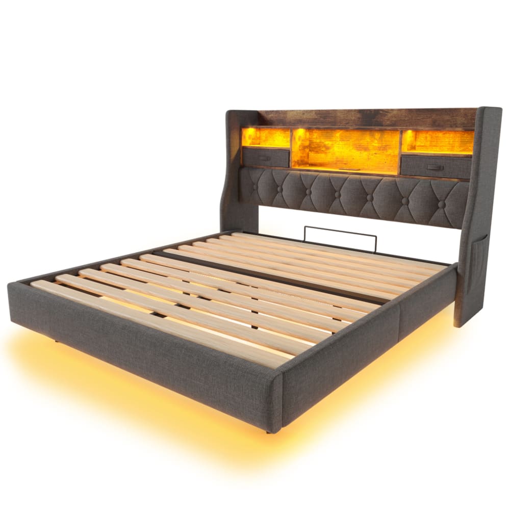 Lit enfant 140x200 cm avec éclairage led, port usb et matelas, gris