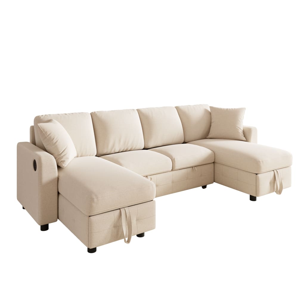 Canapé d’angle convertible 4 places 260x128x82 cm chenille beige