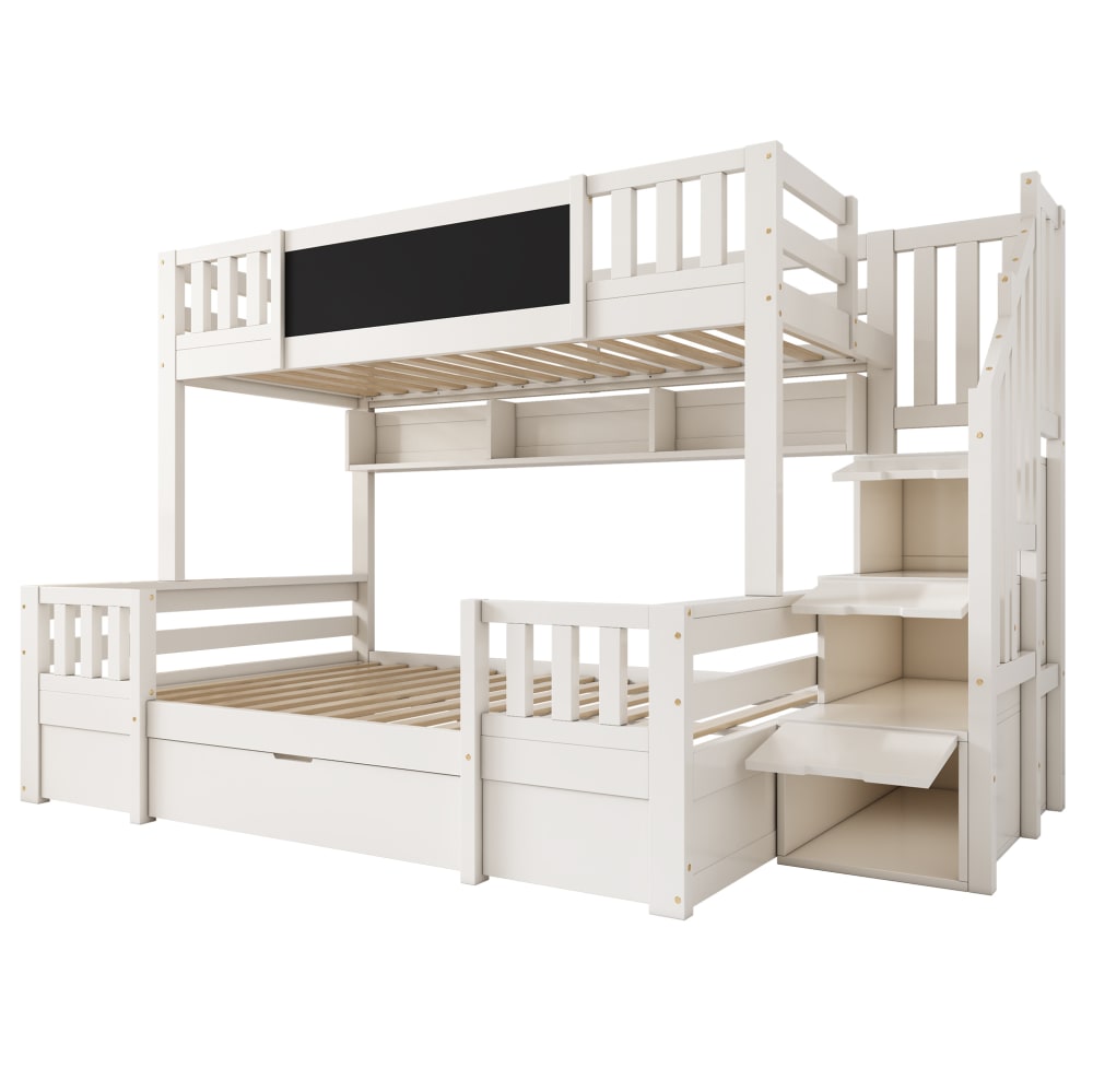 Lit superposé avec escalier de rangement, 90/140x200, blanc