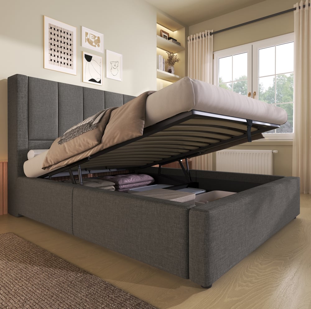 MODFU Polsterbett mit Ladestation & Stauraum, Leinen, 90x200 cm, Grau style modern GRAU LEINEN Baby